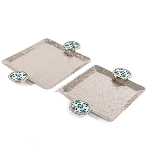 LOT DE 2 Plateau de service en métal de forme carrée élégant en aluminium au design vintage avec plateau de finition noir attrayant pour restaurant - Product Image 3