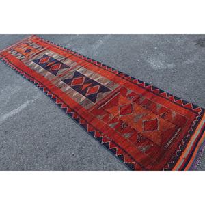 พรมตุรกีขนาด 3x11.6 ฟุต, พรมเฮอร์กีวินเทจ, พรมลายจุดสีแดงทำจากขนสัตว์ - Product Image 4