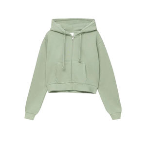 Top corto transpirable para mujer, sudaderas con capucha de lana de manga larga, Sudadera con capucha para mujer, Top corto sólido personalizado, Sudadera con capucha de lana - Product Image 6