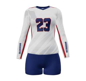 Ensemble uniforme de volley-ball pour femmes nom d'équipe personnalisé Logo imprimé séchage rapide Spandex tissu extensible ensemble de tenue de sport - Product Image 5