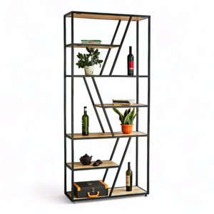 Rubber Wood & Iron Frame Decorative Standing Shelf 90x34x200cm for Living Room KTB68044 - Product Image 1