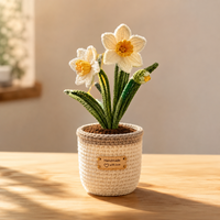 Tanaman Daffodil Rajutan Tangan Grosir dalam Pot, Pot Bunga Narcissus Kustom, Dekorasi Meja Rumah/Kantor, Hadiah OEM ODM Tahan Lama