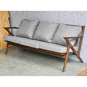 Three-Seat Z-Shaped Sofa <b>Bench</b> 180x55x78cm Ash Wood Frame Fabric Upholstered <b>Cushions</b> Convertible for Living Rooms SFB68088 - Product Image 2
