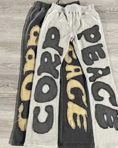 Trajes de chándal bordados desgastados de lana de algodón pesado Unisex, pantalones de chándal acampanados de lavado ácido para adultos, estilos de invierno - Product Image 4
