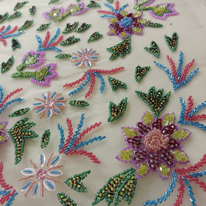 Luxury Multi-Color Beaded Embroidery <b>Fabric</b> Floral Motif Seed Beads Work High-End Garment & Gown <b>Fabric</b> - Product Image 1