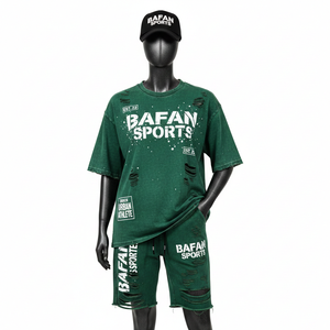 Ensemble t-shirt et short pour femme en coton, tissu lourd et respirant, lavage vintage vert, imprimé à l'écran, 100% coton - Product Image 6