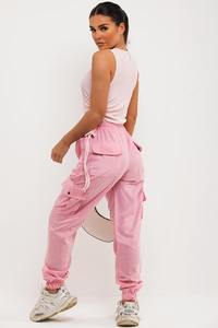 Hip Hop Style été plat avant respirant rose solide uni à la mode personnalisé plusieurs poches coton Cargo pantalon femmes - Product Image 6