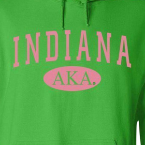 Sudadera con Capucha AKA Indiana State, Verde Irlandés y Rosa, con Estampado Gráfico, Personalizada para Hermandades Griegas - Product Image 6