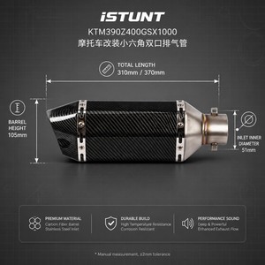 iSTUNT Tubo de Escape Universal para Motocicleta de 51 mm, Silenciador de Doble Salida para Ninja 400 250 R3 R25 KTM <span class=keywords><strong>390</strong></span> GSX-R1000, Acero Inoxidable - Product Image 4