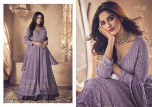 Última moda largo pesado Georgette mujer Anarkali Kurti hasta el suelo ropa de fiesta de boda patrones de trabajo múltiple Dupatta se adapta - Product Image 6