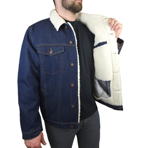 Veste en jean bleu foncé chaude pour hommes vente en gros directe d'usine vestes et manteaux en jean pour hommes de plein air personnalisés - Product Image 4