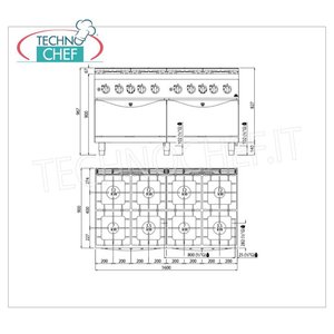 Cuisinière à gaz 8 brûleurs avec 2 fours à gaz GN 2/1 - Product Image 1
