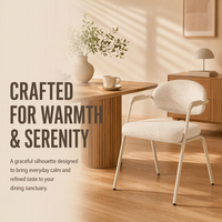 Fauteuil de salle à manger moderne et élégant de style nordique, avec dossier ouvert, revêtement en tissu doux et structure métallique