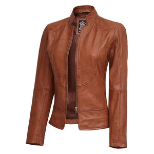 TESSUTO-Chaqueta de moto acolchada de cuero genuino para mujer, Estilo Vintage, ecológica e impermeable - Product Image 2