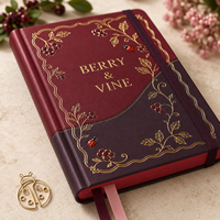 Carnet A5 personnalisé LABON, couverture rigide motif vigne de baies, carnet floral bordeaux, agenda à points, avec élastique, idéal pour les marques de boutiques cadeaux