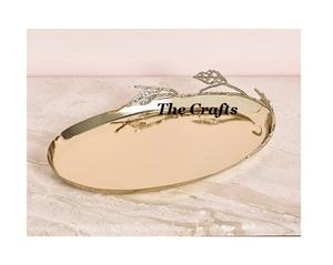 Plateau de service de luxe en acier inoxydable poli or - Forme/taille/logo personnalisable pour les hôtels, les cuisines, les aliments, les desserts - Product Image 1