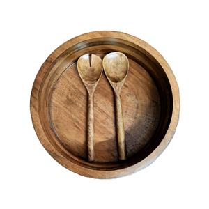 Ensemble de saladiers en bois naturel fait à la main en acacia européen 2pcs serveurs plats de fruits assiettes cuisine écologique décorative - Product Image 1