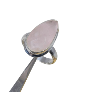 แหวนเงินสเตอร์ลิง925แหวนโรสควอตซ์925แหวนพลอยสีเงินสเตอร์ลิงเดือนแรกคลอดพลอยลูกแพร์เรียบของขวัญสำหรับเธอ - Product Image 1