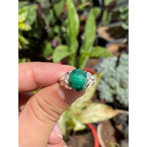 <b>925</b> <b>Silver</b> Natural Malachite <b>Ring</b> Asscher Cut Gemstone Inlay <b>with</b> Eye Pattern Geometric Shape Claw Setting Gift Bezel Clasp - Product Image 1
