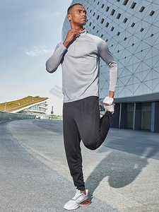 100% poliéster Fitness camiseta hombres manga larga cremallera pulóver transpirable Activewear entrenamiento gimnasio entrenamiento compresión sudadera - Product Image 4