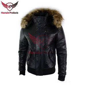 Style hivernal raffiné: Blouson bombardier à capuche en cuir de mouton pour homme Blouson d'hiver pour homme Blouson aviateur en cuir Fourrure à capuche - Product Image 6