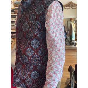 jacketMen's Velvet and Cotton Lining Nehru Jacket with Hand Drawn Ajrakh Printing Indian & Pakistani Ethnic Style Casual Regular - Product Image 1
