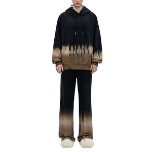 Ensemble de survêtement pour homme en coton lourd de haute qualité, surdimensionné, style streetwear vintage, patchwork tie-dye, couture - Product Image 3