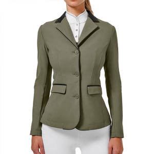 Women's <b>Equestrian</b> Show Riding Jacket Olive Green Black Trim Buttons Polyester/Cotton Material Custom Logo Brand for Jumping - Product Image 3