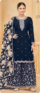 La última colección Salwar Kameez romana de seda bordada pesada Impresión digital Dupatta de seda para fiestas Ropa India pakistaní - Product Image 3