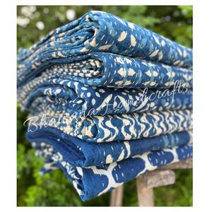 Indien fait à la main Indigo bleu Kantha jeter couverture Patchwork coton couette pour la maison ou l'hôtel utiliser couvre-lit literie - Product Image 4