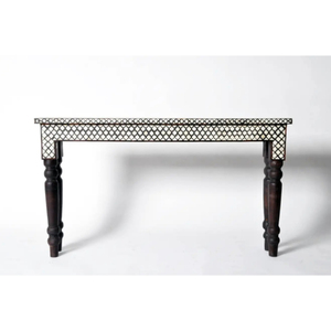 Table console moderne de luxe en bois vieilli avec incrustation d'os meubles de salon chambre à coucher entrée couloir cuisine extérieur usage hôtelier - Product Image 5