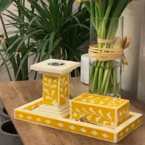 PEARL CRAFTED TRAY SET Polished Animal Style Mop Tray Bakhoor and Oud <b>Box</b> Set Bone Inlay Tray Bakhoor Madkhan for Ramadan Eid - Product Image 1