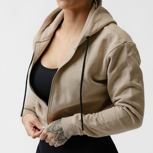 Vente en gros de sweat-shirts à capuche courts pour femmes, légers, de haute qualité, personnalisés, en molleton de coton de haute qualité pour femmes - Product Image 2
