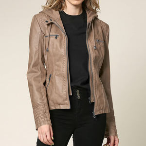 Veste en cuir de moto pour femmes, nouvelle collection, vente en gros, noir, fermeture éclair, grande taille, manteau d'automne pour femmes - Product Image 5