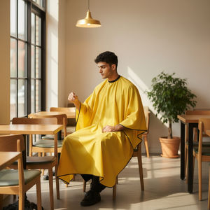 Capa de Peluquería Cosida a Mano Personalizada, Delantal para Corte de Cabello, Uso en Salón, 100% Poliéster Impermeable, Cintura Ajustable, Ecológica - Product Image 1