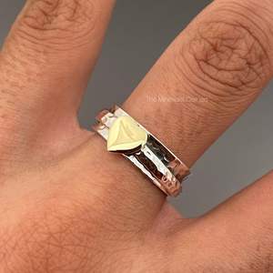 Anillo giratorio de corazón de dos tonos de plata 925, banda de meditación hecha a mano para mujer con ágata estilo clásico para boda y fiesta - Product Image 2
