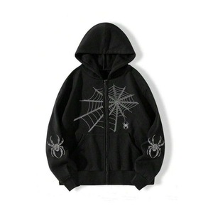 เสื้อฮู้ดดี้ผ้าฟลีซคอตตอน 100% ย้อมสีพื้น ประดับเพชรคริสตัลทั้งตัว แบบยูนิเซ็กซ์ สไตล์ฮิปฮอป สตรีทแวร์ ระบายอากาศได้ดี ซิปหน้า - Product Image 1