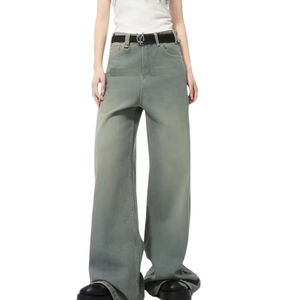 Pantalones vaqueros desgastados holgados azules acampanados Baggig de diseñador lavado a la moda para mujer superventas - Product Image 1