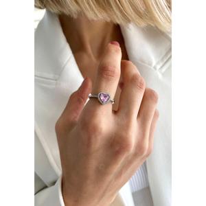 Anello cuore in pietra rosa con zircone regolabile con Design speciale - Product Image 2