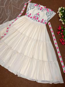 NEW DESIGNER PARTY WEAR BOLLYWOOD HEAVY GEORGETTE RUFFLE GOWN WITH DUPATTA at WHOLESALE PRICE WITH HEAVY QUALITY - Product Image 4
