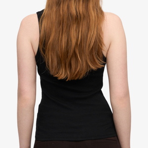 Customizable <b>Women's</b> Deep <b>Black</b> Color Breathable Cotton-Blend Knitted Rib <b>Tank</b> <b>Tops</b> Sleeves Casual Shorts Wholesale Options - Product Image 4