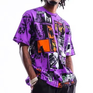 Gran oferta, Camiseta estampada de manga corta para hombre, cuello caído, hombro, ropa de calle, estilo Hip Hop, patrón personalizado, camisetas de peso pesado - Product Image 6
