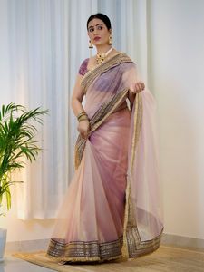 Dernier modèle de sari de haute qualité pour femmes, avec broderie et bordure en dentelle, fabriqué en Inde, en stock - Product Image 2