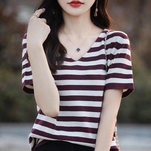 ฤดูร้อนผ้าฝ้ายแขนสั้นเสื้อยืดผู้หญิงสีทึบผู้หญิงแฟชั่นหลวมสีตัดกันกระโปรงบางบางระบายอากาศ - Product Image 5