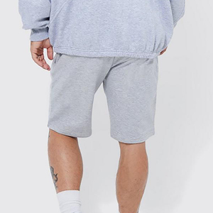 Pantalones cortos de forro polar con cintura elástica para hombre, con logotipo personalizado, cómodos pantalones cortos de longitud media en gris jaspeado - Product Image 2