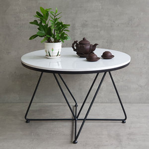 70cm Round Stone Top & Iron <b>Legs</b> <b>Coffee</b> <b>Table</b>-Minimalist Farmhouse Design-Living Room Furniture - Product Image 3