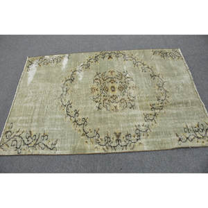 Alfombra de lana verde Vintage de 3,9x6 pies, alfombra de tejido plano turco, patrón de retazos, decoración de sala de estar con respaldo de látex - Product Image 3