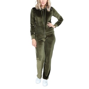 Conjunto de chándal de terciopelo con pedrería para mujer, sudadera con capucha corta de terciopelo personalizada con cremallera, pantalón deportivo, conjunto de dos piezas, ropa deportiva para mujer - Product Image 1