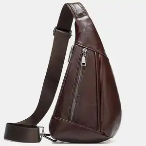 Waterproof Leather Sling Pack for Hiking Hands Free Phone Holder Mini Sling Backpack Cross Body Small Sling Bag for Men Women