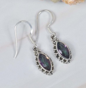 Marquise forme bijoux faits à la main mystique topaze 925 en argent Sterling pierres précieuses Look boucle d'oreille avril pierre de naissance cadeau pour anniversaire - Product Image 2